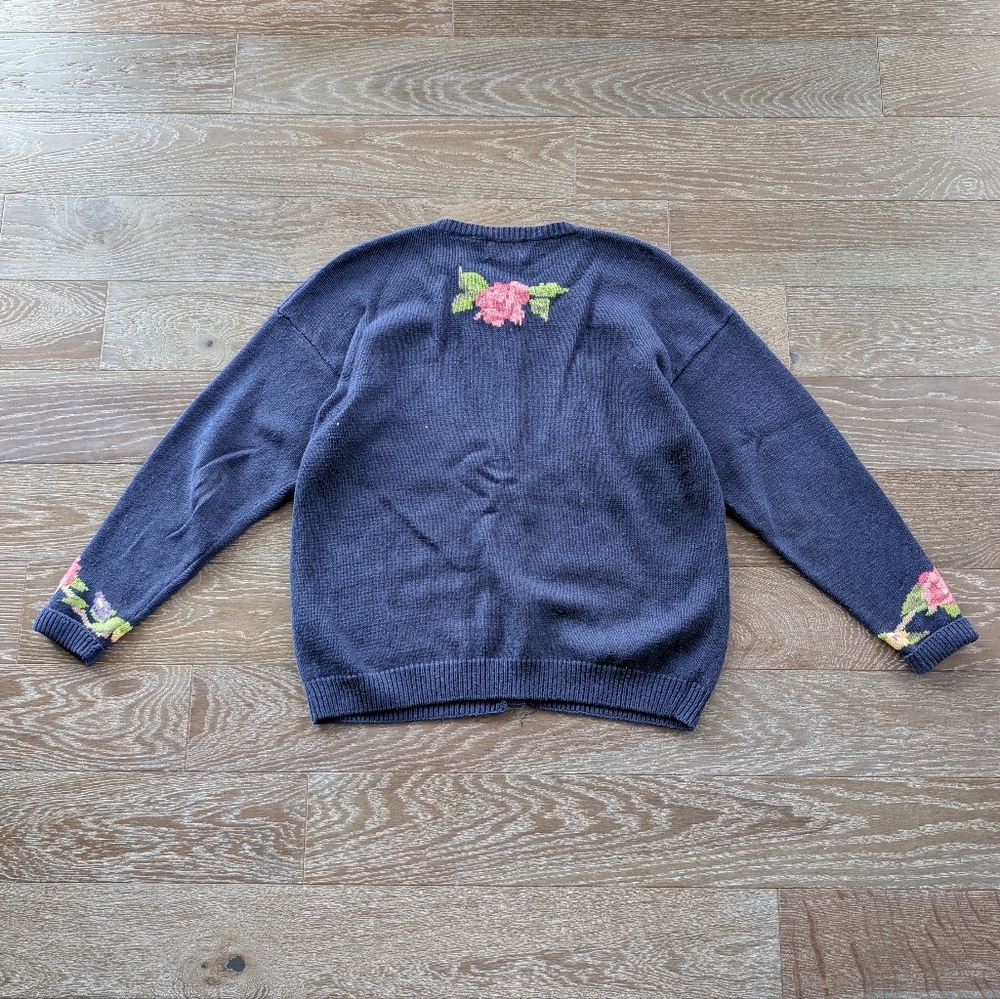 Northern Treasures Vintage Hand Knit Floral Sailboat Bird Chunky Cardigan Large - Picture 5 of 6